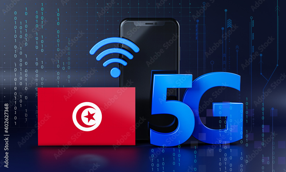Tunisia Ready for 5G Connection Concept. 3D Rendering Smartphone Technology Background Tunisia Ready for 5G Connection Concept. 3D Rendering Smartphone Technology Background