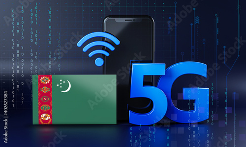Turkmenistan Ready for 5G Connection Concept. 3D Rendering Smartphone Technology Background