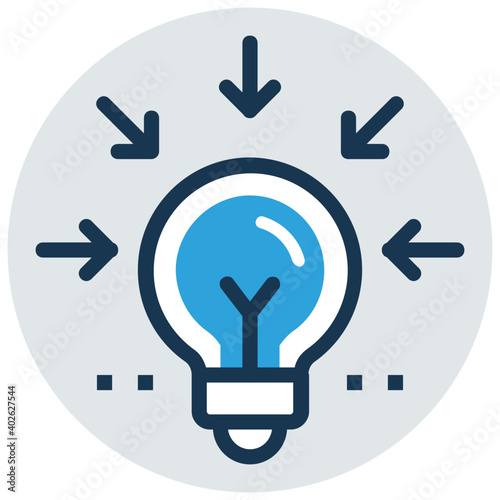 Flat vector illustration of concentration, bulb inside arrow circle 