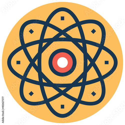 Scientific vector symbol for an atom, vector for science, chemistry, physics, particles and scientific research visuals 