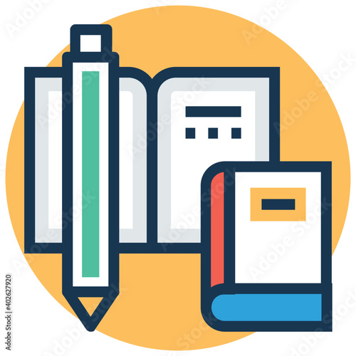 Knowledge vector, flat icon of study, books with pen, 