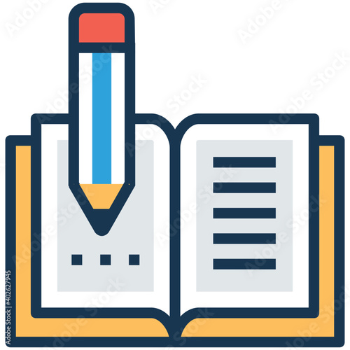 Notebook and pencil flat Vector Icon, homework and classwork concept, 