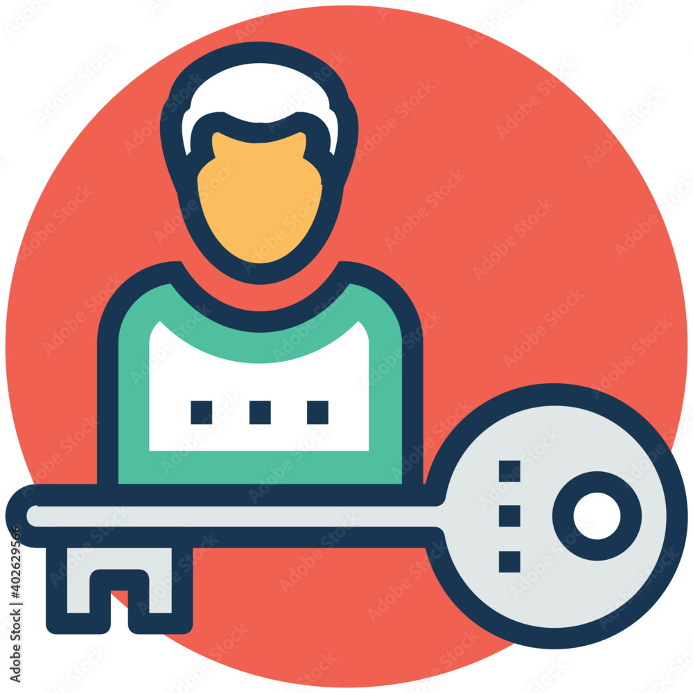 Flat icon of key and man, vector illustration of secure access Flat icon of key and man, vector illustration of secure access