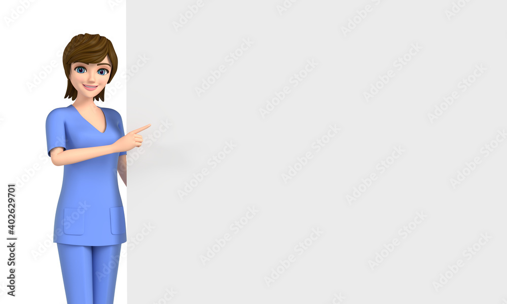 3D illustration character - The female doctor is using the board to explain 3D illustration character - The female doctor is using the board to explain