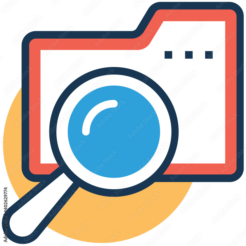 Magnifying glass and file folder Icon, concept of file searching vector illustration Magnifying glass and file folder Icon, concept of file searching vector illustration