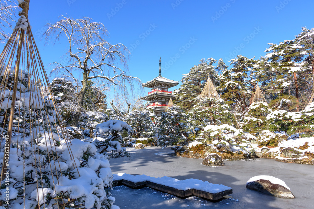 仙台 雪の輪王寺庭園 仙台 雪の輪王寺庭園