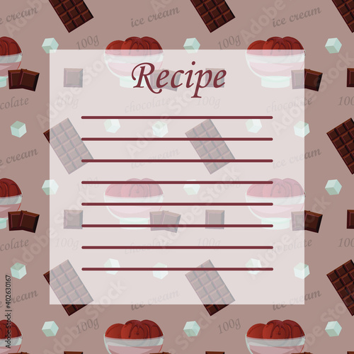 Recipe note with empty lines, blank with different meal pictures for making notes, write useful information, recipe for cooking