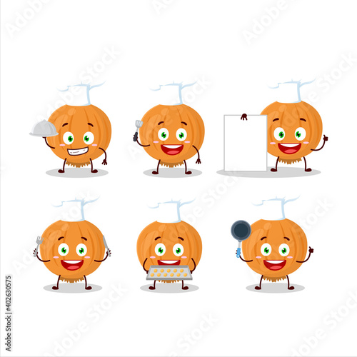 Cartoon character of onion with various chef emoticons