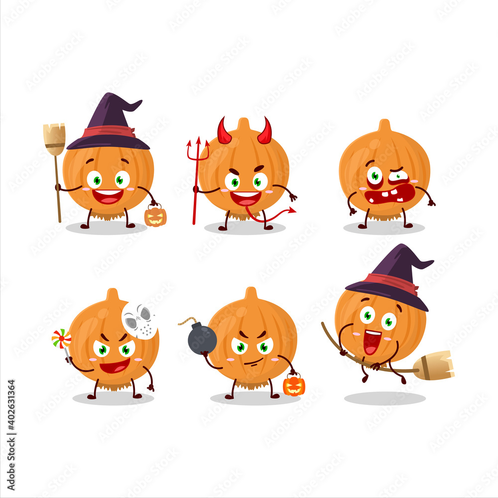 Halloween expression emoticons with cartoon character of onion