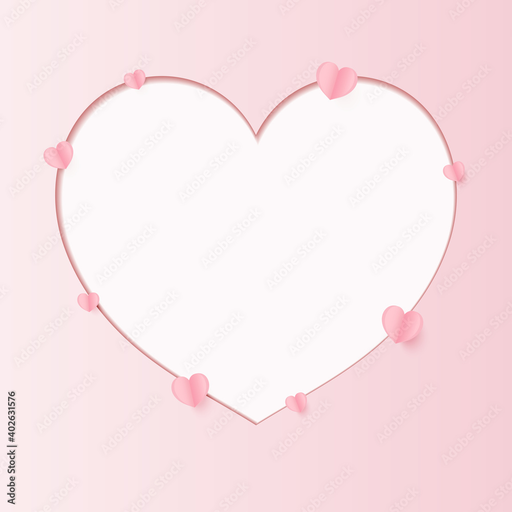 Frame Paper Style love of valentine day , Paper heart , heart outer frame with copy space inner , vector illustration background