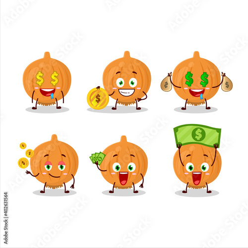 Fototapeta Naklejka Na Ścianę i Meble -  Onion cartoon character with cute emoticon bring money