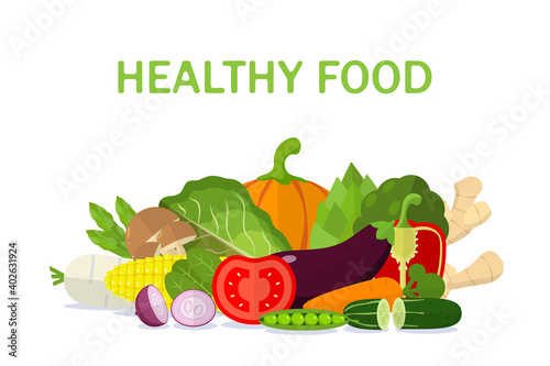 Illustration Flat Vegetable minimal style isolated on white background , Healthy food vector , raw materials for cooking , organic vegetable