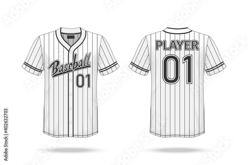 Specification Baseball T Shirt Mockup  isolated on white background , A sample design elements or text number on the shirt , blank for printing , vector illustration