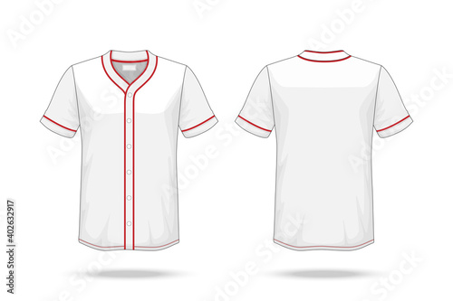 Specification Baseball T Shirt white red Mockup  isolated on white background , Blank space on the shirt for the design and placing elements or text on the shirt , blank for printing , illustration