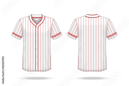 Specification Baseball T Shirt white red Mockup  isolated on white background , Blank space on the shirt for the design and placing elements or text on the shirt , blank for printing , illustration