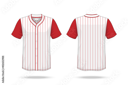 Specification Baseball T Shirt white red Mockup  isolated on white background , Blank space on the shirt for the design and placing elements or text on the shirt , blank for printing , illustration