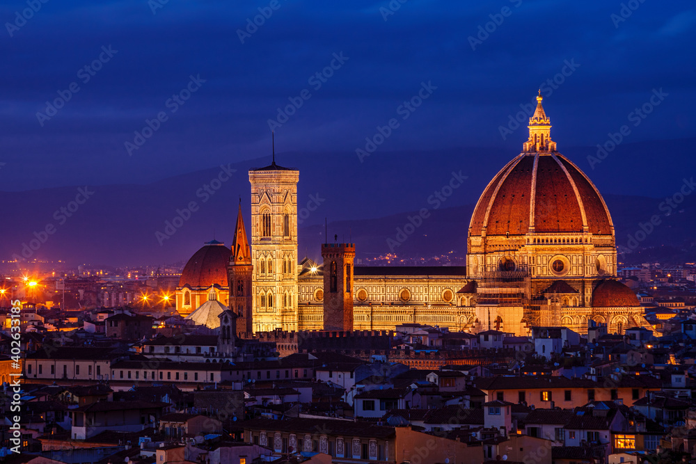 View of the Duomo in Florence, Italy at twilight