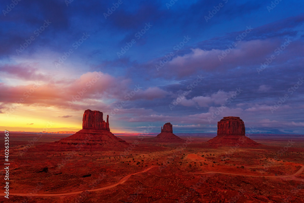 Vibrant sunset over Monument Valley