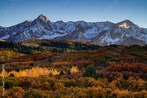Autumn scene of Colorada's San Juan Mountains seen from the Dallas Divide