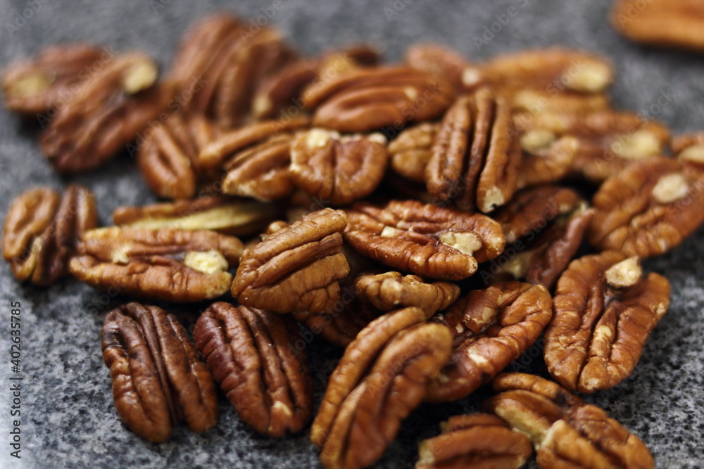 Pecan Nut Halves on Granite Slab Pecan Nut Halves on Granite Slab