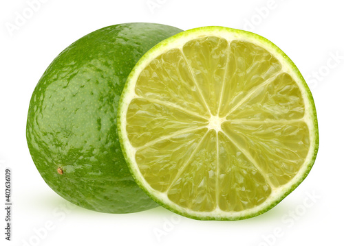 one and a half limes isolated on a white background.