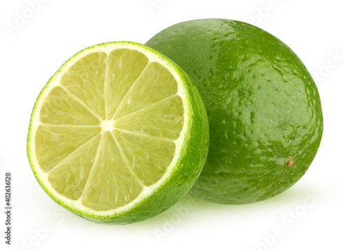 one and a half limes isolated on a white background.