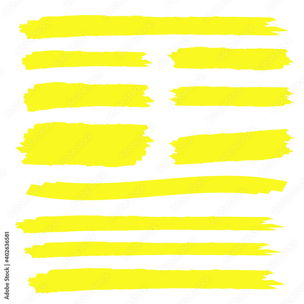 Obraz premium yellow colored highlighter. Brush pen underline. Yellow watercolor hand drawn highlight