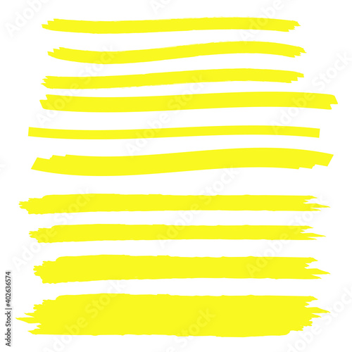 Yellow highlight marker lines. Brush pen underline. Yellow watercolor hand drawn highlight