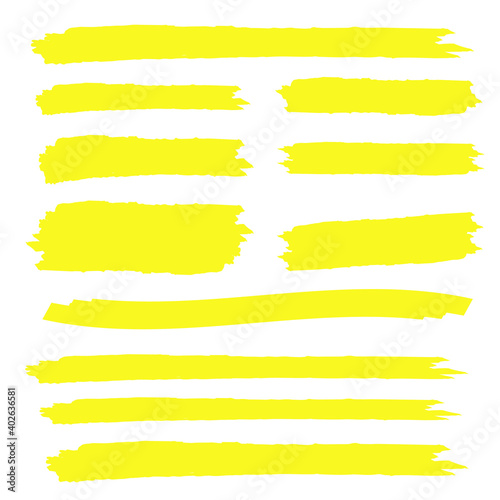 yellow colored highlighter. Brush pen underline. Yellow watercolor hand drawn highlight