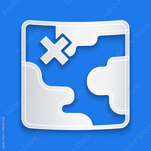 Paper cut Africa safari map icon isolated on blue background. Paper art style. Vector.