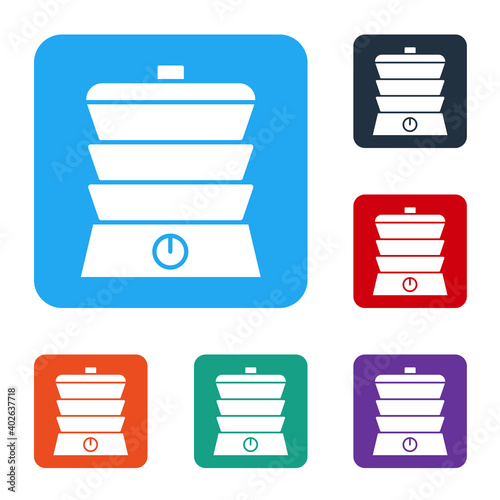 White Slow cooker icon isolated on white background. Electric pan. Set icons in color square buttons. Vector.