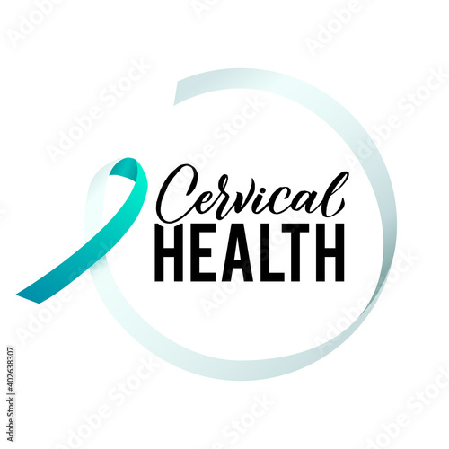 Cervical Cancer Vector Illustration. Ribbon around letters. Vector Stroke White and Teal Ribbon. January is Cervical Cancer Awareness Month
