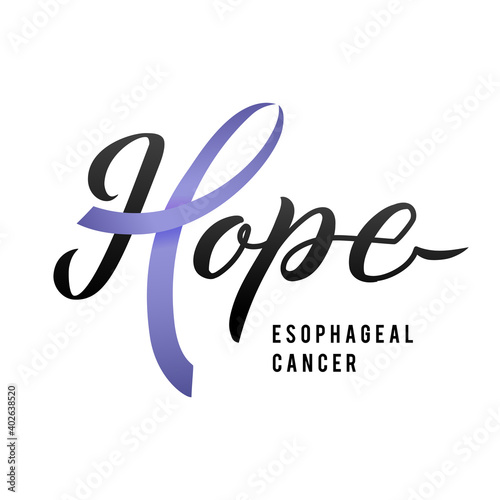 Vector Esophageal Cancer Awareness Calligraphy Poster Design. Stroke Violet Ribbon. April is Cancer Awareness Month
