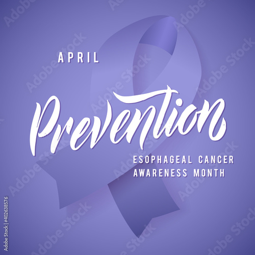 Vector Esophageal Cancer Awareness Calligraphy Poster Design. Stroke Violet Ribbon. April is Cancer Awareness Month