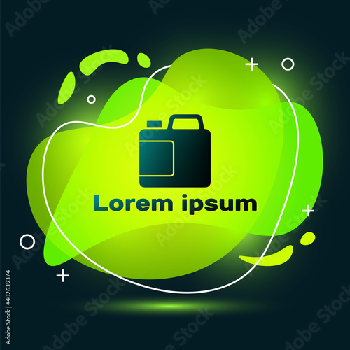Black Plastic bottle for laundry detergent, bleach, dishwashing liquid or another cleaning agent icon isolated on black background. Abstract banner with liquid shapes. Vector.