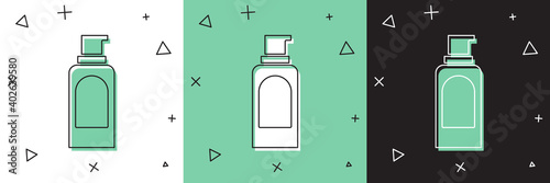 Set Spray can for hairspray, deodorant, antiperspirant icon isolated on white and green, black background. Vector.