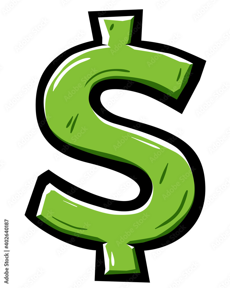 Green Cartoon Dollar Symbol. vector doodle Green Cartoon Dollar Symbol. vector doodle