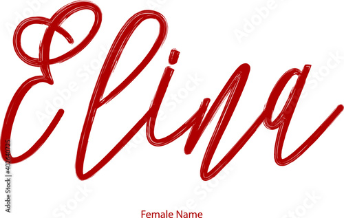 Elegant Cursive Calligraphy Red Color Text of Female Name "Elina "