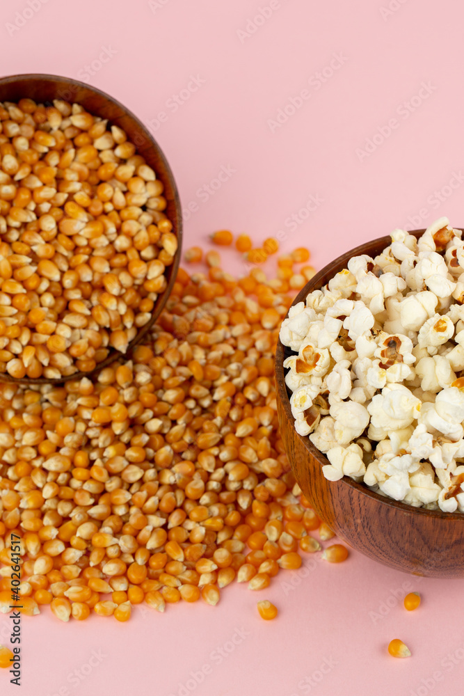 Popcorn and corn seeds in studio Popcorn and corn seeds in studio