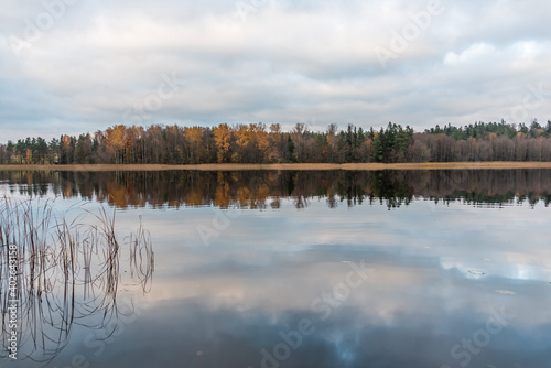 Frozen Lake in Latvia in the Autumn with Reflections