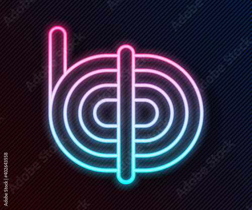 Glowing neon line Climber rope icon isolated on black background. Extreme sport. Sport equipment. Vector.