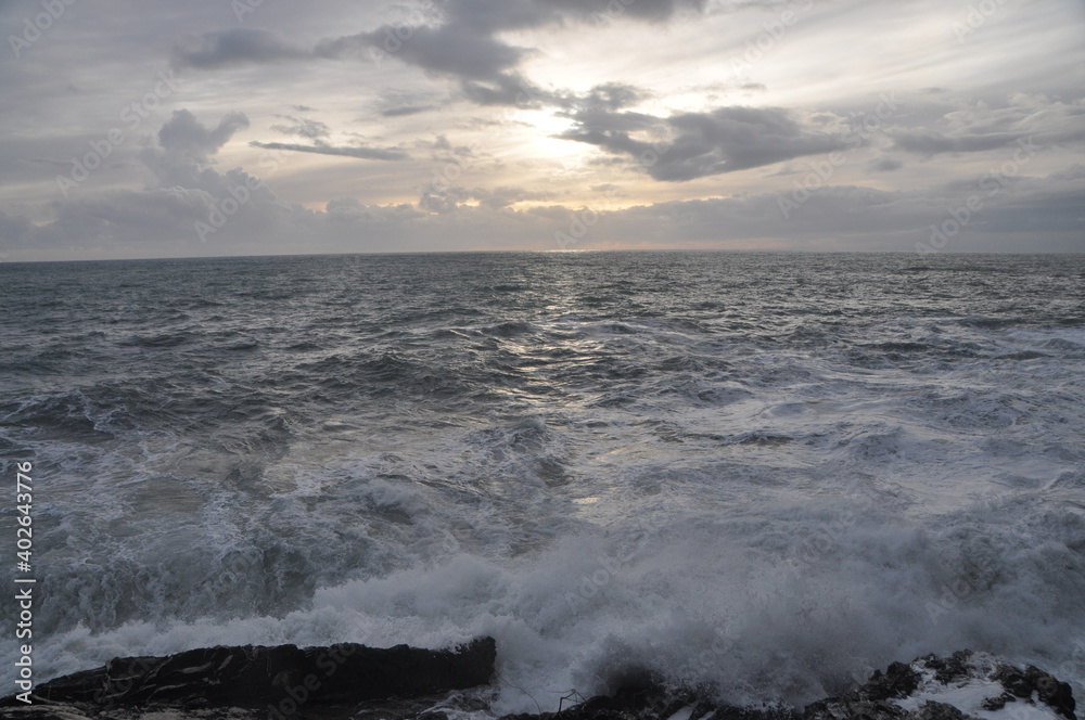 sea storm in Nervi in winter, Genova, Liguria, Italy