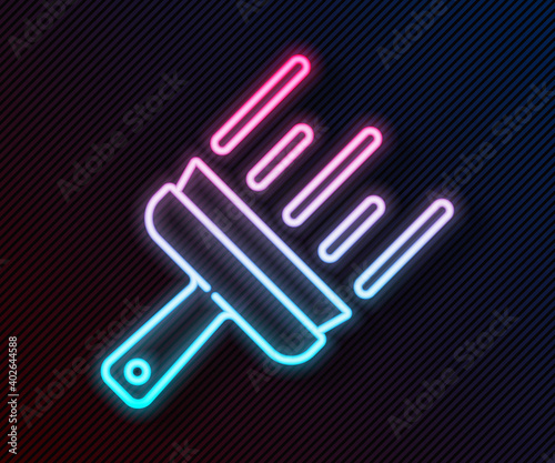 Glowing neon line Cleaning service with of rubber cleaner for windows icon isolated on black background. Squeegee, scraper, wiper. Vector.