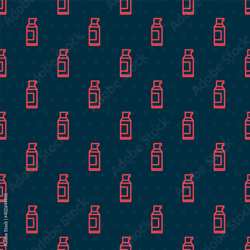 Red line Spray can for hairspray, deodorant, antiperspirant icon isolated seamless pattern on black background. Vector.