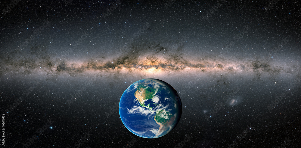 Obraz premium Planet Earth in front of the Milky Way galaxy