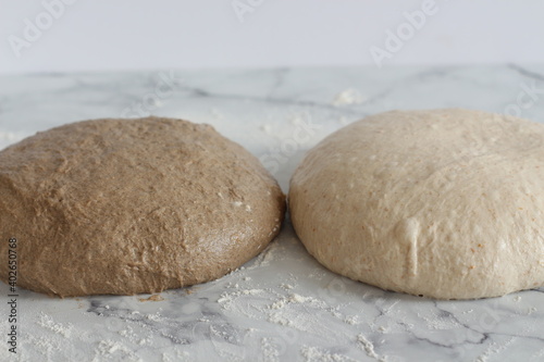 Homemade rye and white flour sourdough tartine bread.