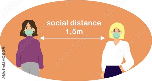 In the illustration, two girls at a distance of a few meters, the right distance, the observance of the distance.