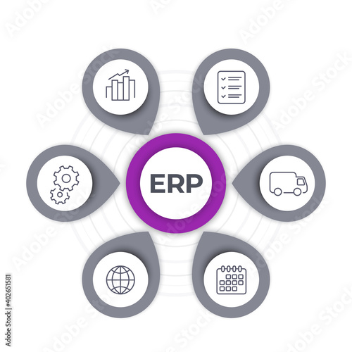 ERP software icons, vector infographics