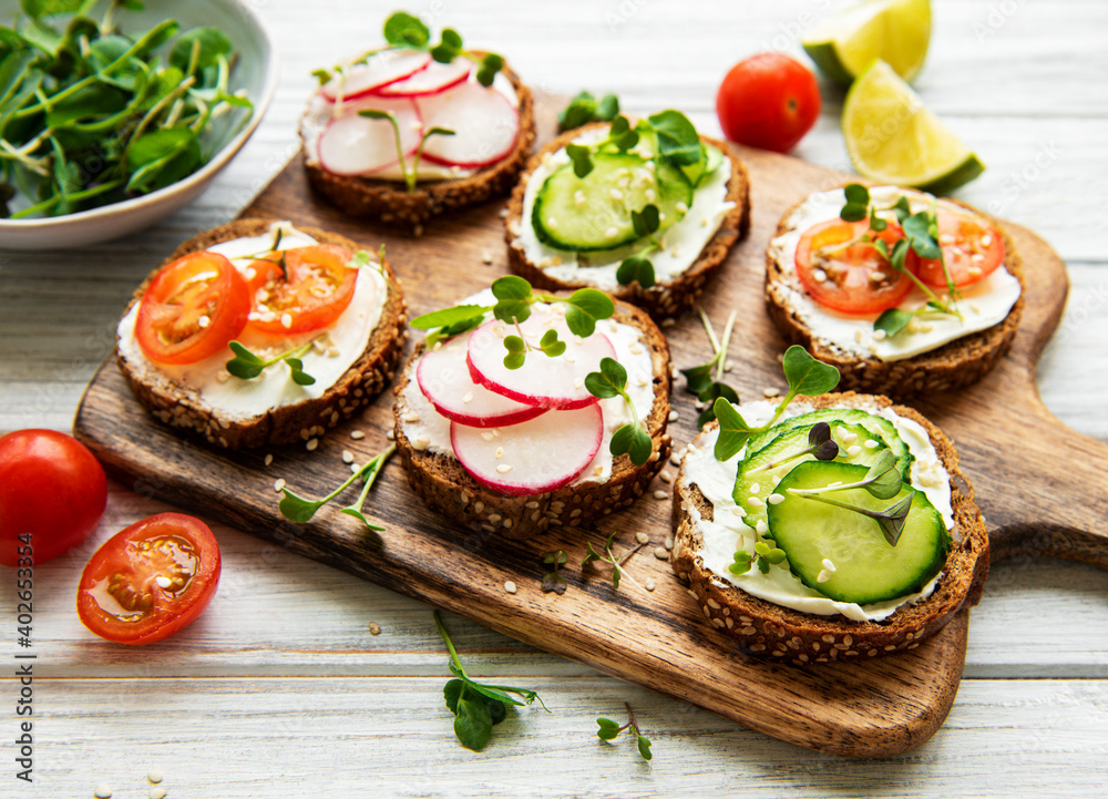 Sandwiches with healthy vegetables and micro greens