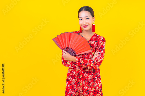 Portrait beautiful young asian woman smile in action © siraphol